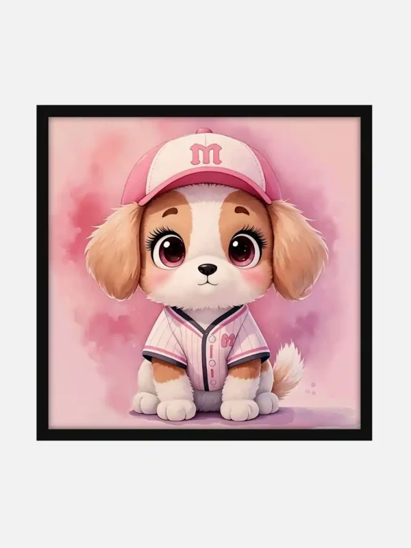 Cute Puppy in Baseball Uniform Canvas Art