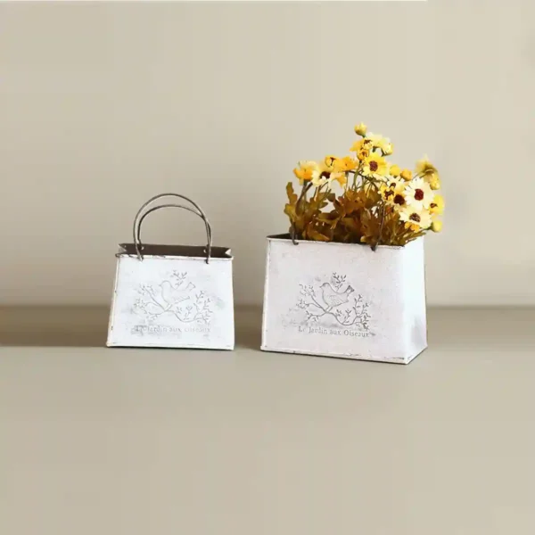 Flower bucket Vintage Bird - Patterned Metal Planter Set
