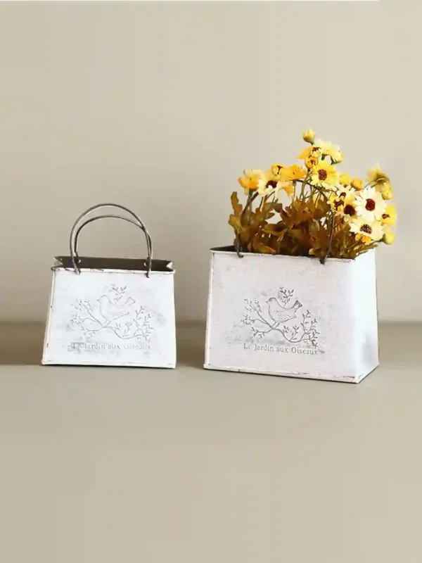 Vintage Bird - Patterned Metal Planter Set