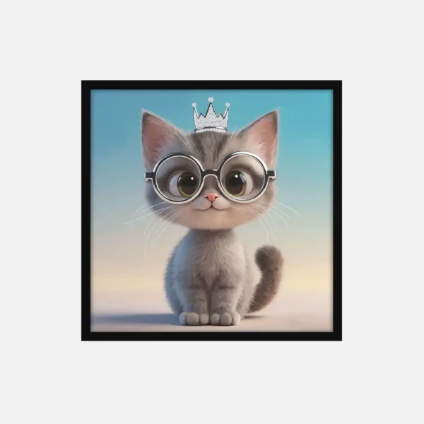 Cute Cat with Crown & Glasses Canvas Art