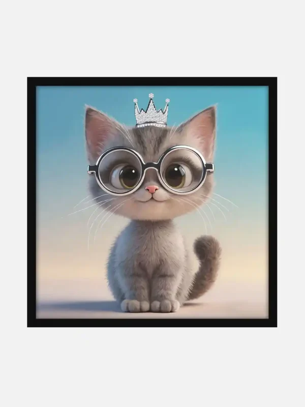Cute Cat with Crown & Glasses Canvas Art