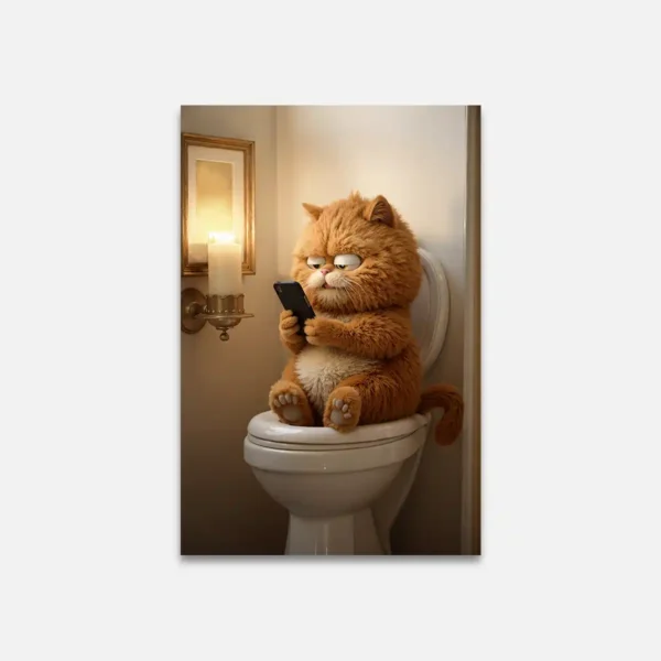 Humorous Cat on Toilet Canvas Art