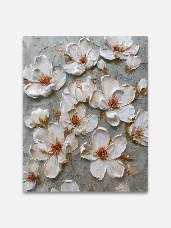 flowerwebp Textured White Flower Canvas Art