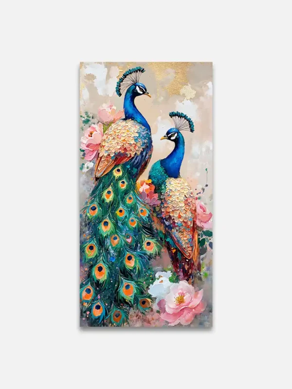 peacock1 Colorful Peacock & Floral Canvas Art