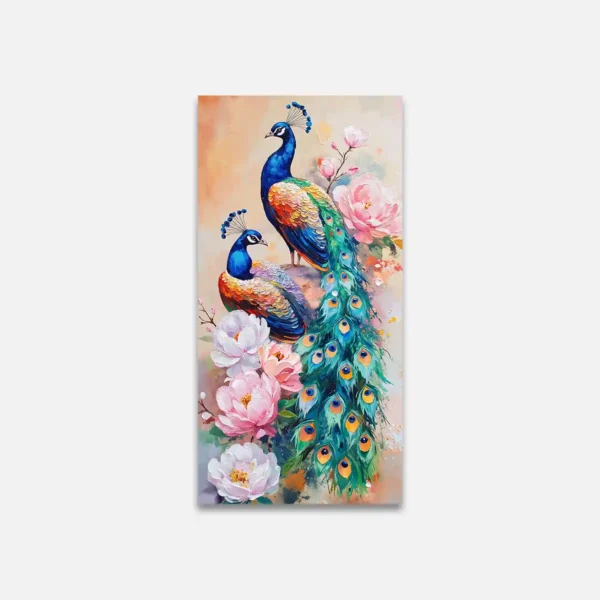 Colorful Peacock & Floral Canvas Art