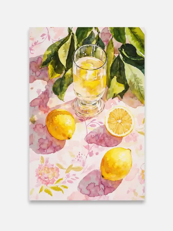 watercolor-lemon1 Lemon Water Glass Still Life Canvas Art