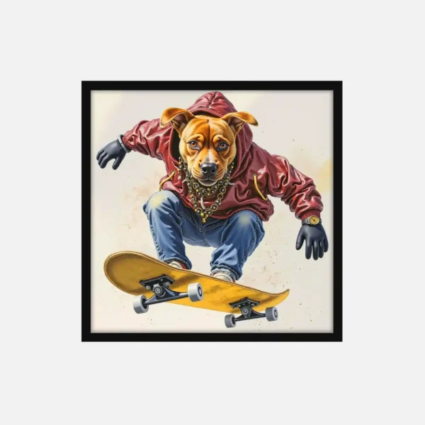 Dog Skateboarding Canvas Painting