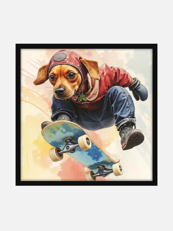 Dog Skateboarding Canvas Painting