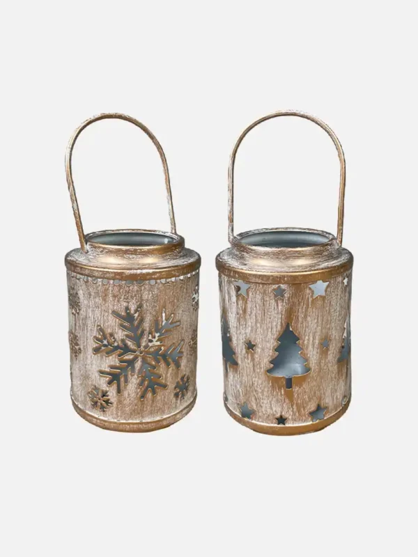 Christmas Candle Holder Decor Vintage Snowflake Metal Lantern