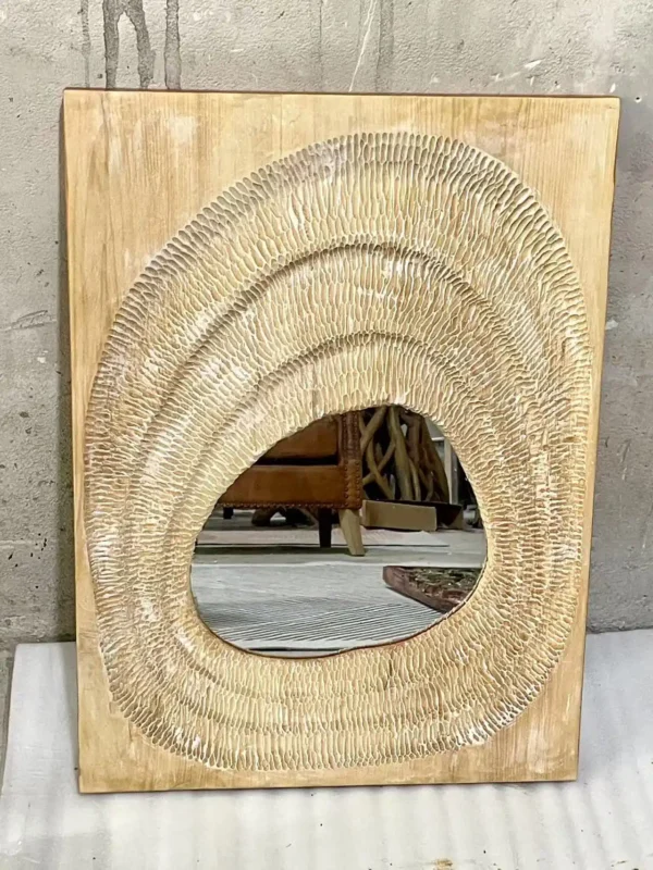 Hand - Carved Wood Mirror