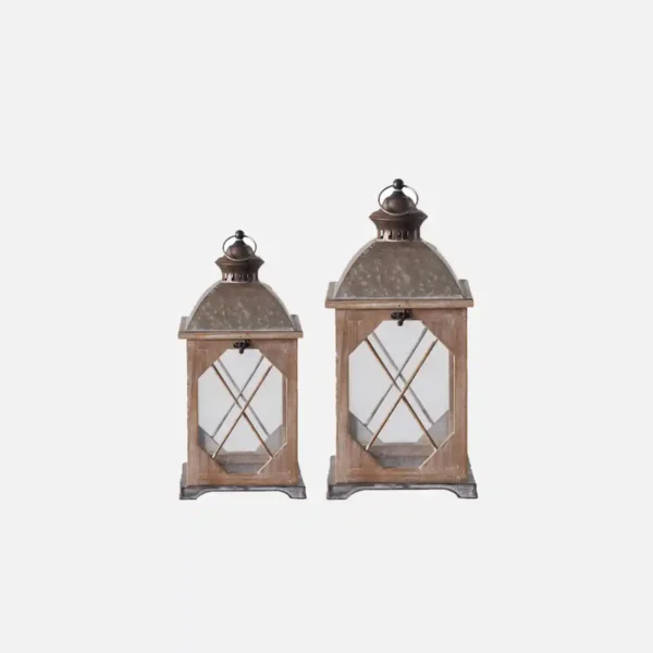 Vintage Wooden - Iron Lantern Set