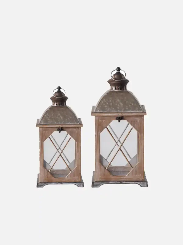 Vintage Wooden - Iron Lantern Set Vintage Wooden - Iron Lantern Set