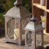 Vintage Wooden - Iron Lantern Set