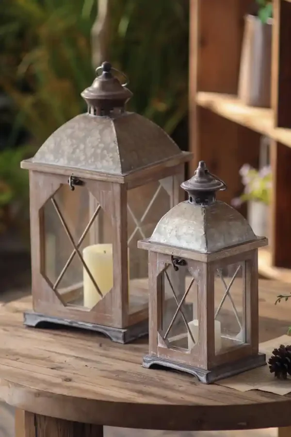 Vintage Wooden - Iron Lantern Set