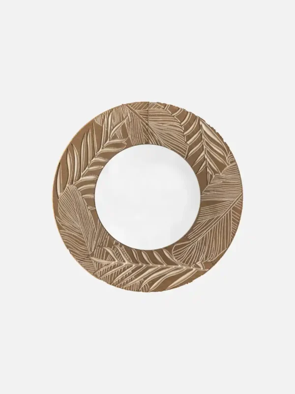 Wooden Leaf - Embossed Round Decor Mirror