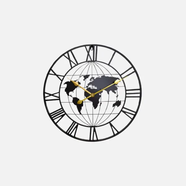 World Map Metal Wall Clock